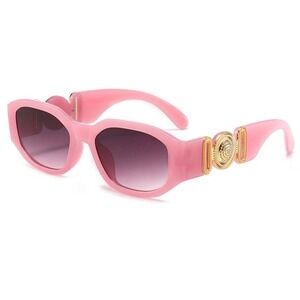 Pink Sunglasses Women's Fashion Oval Frame Gold Accent Trendy Sun Glasses Lentes